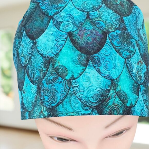 PREMIUM ~Mermaid/ Salamandra EURStyle Scrub Cap, Unisex RN, MD, CNA, Tech, Gift - Picture 2 of 5